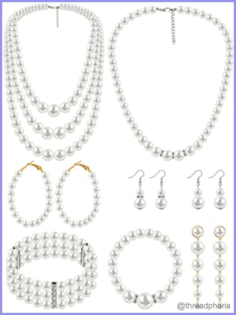 Faux Pearl Jewelry Set for Women - Necklace, Earrings, Bracelet, Bridal Party